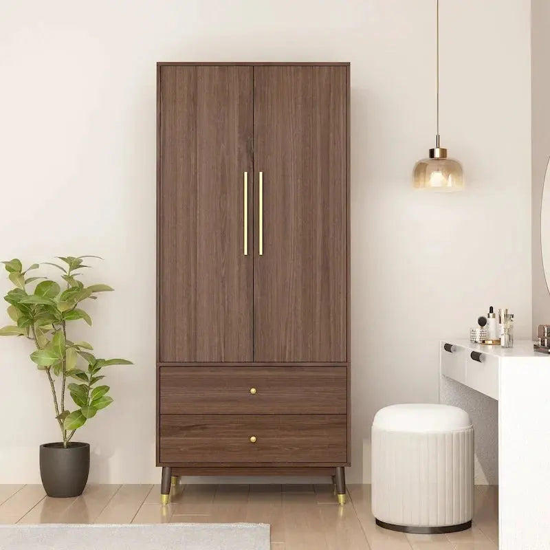 Wooden 2-Door Armoire  Classic Wardrobe Closet with Clothes Storage Functionality