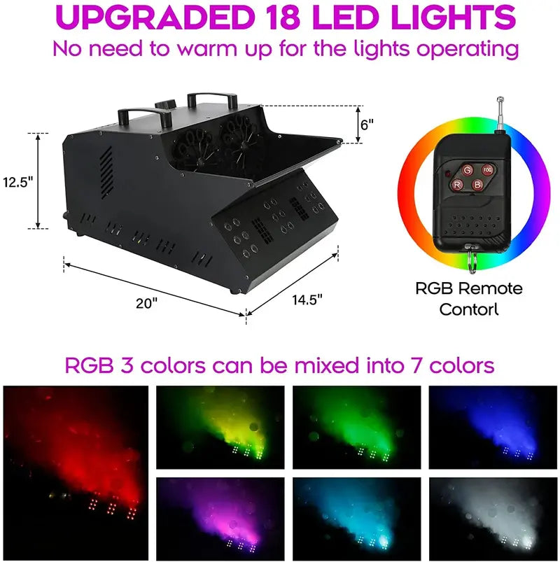 TC-Home 3-in-1 Stage Fogger & Bubble Machine  DMX-Compatible with 18 RGB LEDs & Dual Bubble Fans