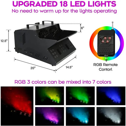TC-Home 3-in-1 Stage Fogger & Bubble Machine  DMX-Compatible with 18 RGB LEDs & Dual Bubble Fans