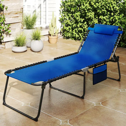 Extra-Large Outdoor Tanning Lounge Chair  5-Position Adjustable Folding Chaise