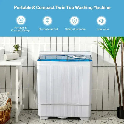 26-LB Portable Twin-Tub Washer Dryer  Compact 2-in-1 Unit with Drain Pump for RVs & Apartments