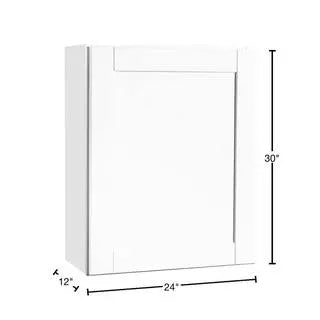 Hampton Bay Shaker 24 in. W x 12 in. D x 30 in. H Assembled Wall Kitchen Cabinet in Satin White KW2430-SSW
