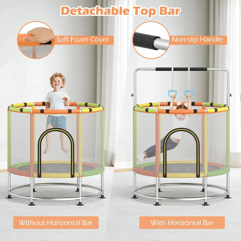 55-Inch Kids’ Mini Trampoline  Heavy-Duty Bouncer with Hammock & Enclosed Safety Net