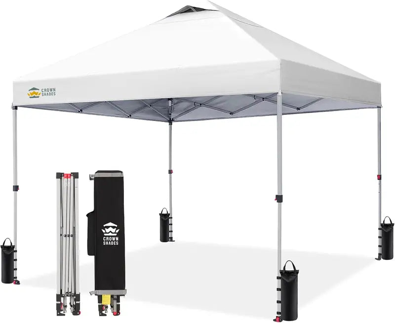 CROWN SHADES 10′ x 10′ Beach Canopy Tent: One-Push Deployment, Silver-Coated UV-Reflective Top, Three-Height Adjustment, and Sandbag Stability System