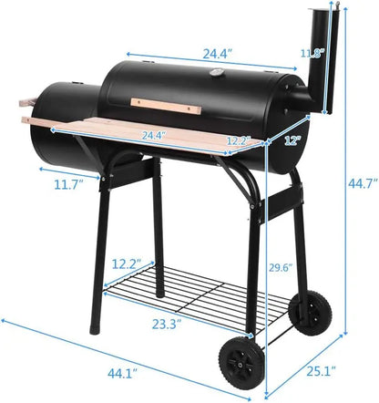 Heavy Duty Outdoor Charcoal Grill & Smoker with Thermometer & Wheels for Camping & Backyard  Double Greenhouse Design