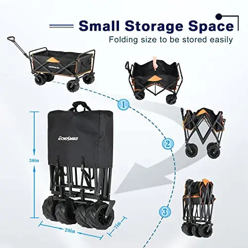 EchoSmile Heavy Duty 350 Lbs Capacity Collapsible Wagon with Big Wheels