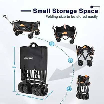 EchoSmile Heavy Duty 350 Lbs Capacity Collapsible Wagon with Big Wheels