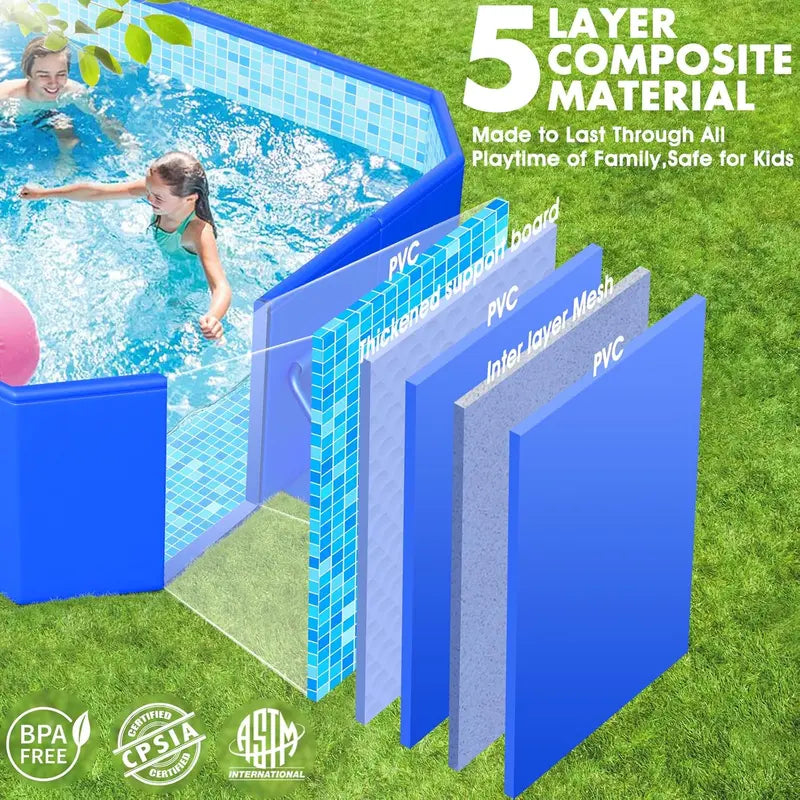 Collapsible Hard-Shell Swimming Pool for Backyard Use  Large Foldable Kids & Adult Pool with Mosaic Design, 89″ x 48″ x 20″