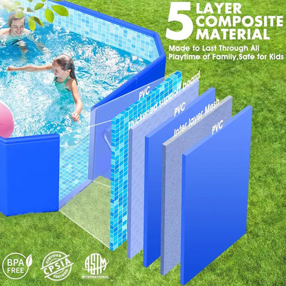 Collapsible Hard-Shell Swimming Pool for Backyard Use  Large Foldable Kids & Adult Pool with Mosaic Design, 89″ x 48″ x 20″