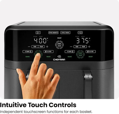 Chefman Dual Basket Air Fryer  6-Quart Digital Touchscreen Model with Independent Cooking Zones
