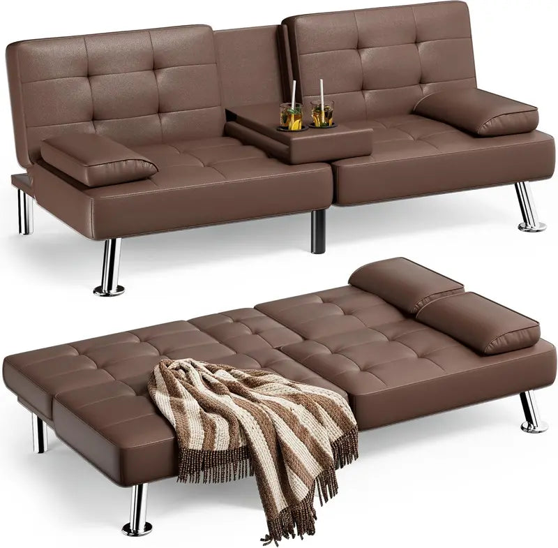Homall Leather Futon Sofa Bed  Adjustable Reclining Couch with Armrests & Sleeper Function