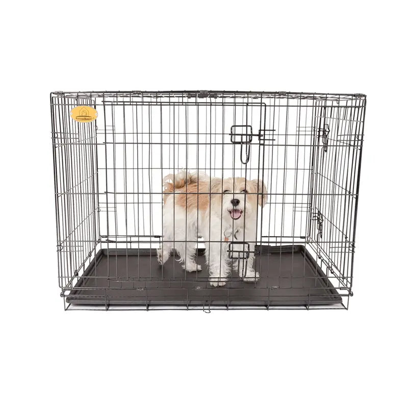 KennelMaster Double Door Folding Wire Dog Crate, Black, X-Small, 24