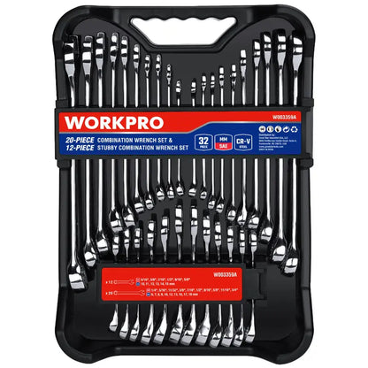 WORKPRO 32-Piece SAE & Metric Combination Wrench Set  12-Point Regular & Stubby Styles