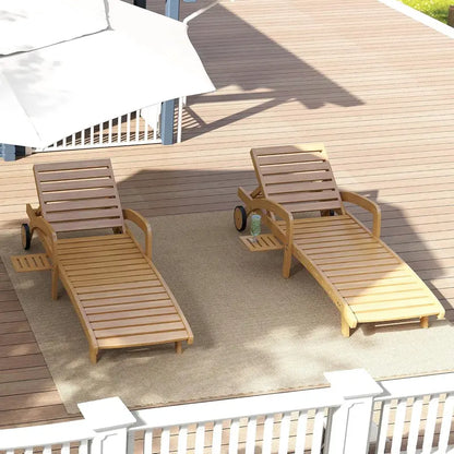 Set of 4 Wooden Poolside Chaise Lounges  5-Position Adjustable Recliners with Pull-Out Side Tables, Patio or Deck Ready