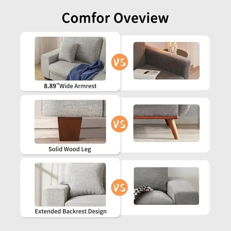 DOPEDIO Chenille Double Sofa Lounge Chair with Removable Solid Wood Frame