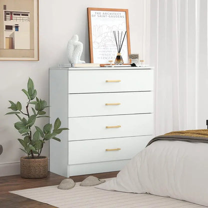 SEGMART 4-Drawer White Wood Dresser  Space-Efficient Bedroom Storage, E1-Grade Particleboard Build