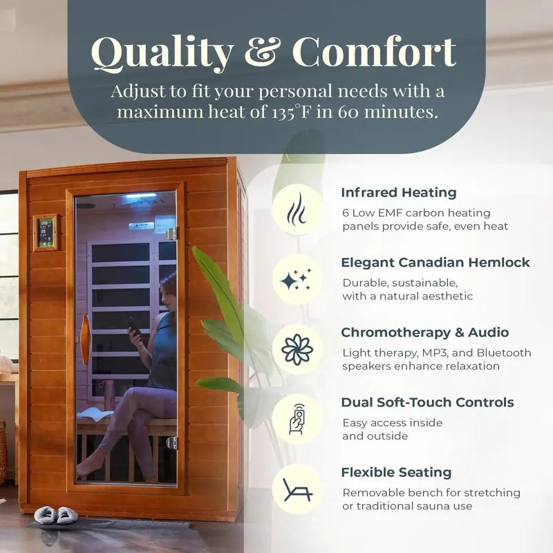 Dynamic Saunas Andora 2-Person FAR Infrared Sauna  Low EMF, Canadian Hemlock
