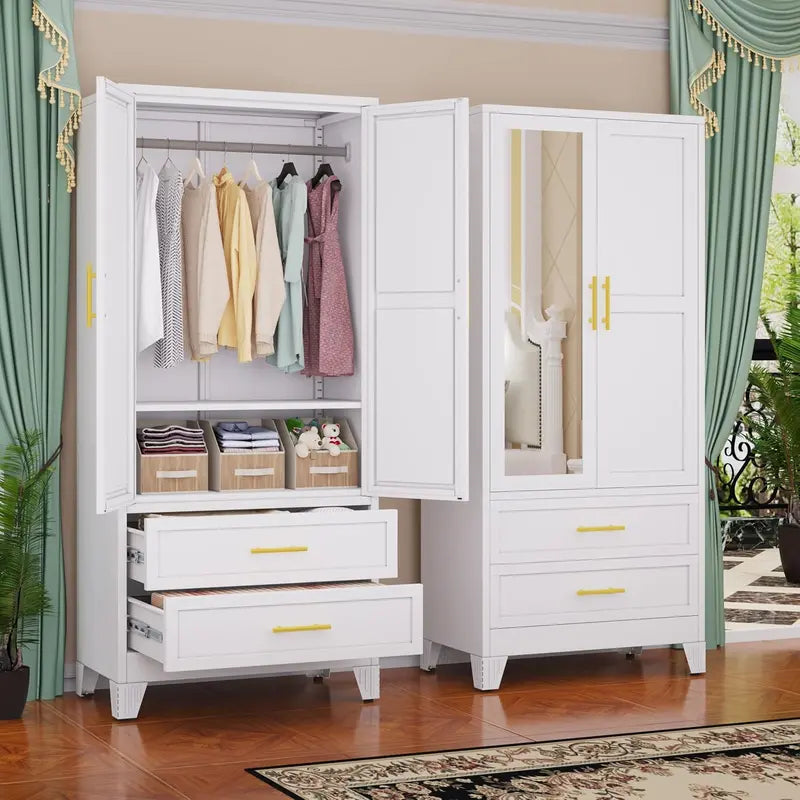 Industrial-Style Steel Armoire — 71-Inch Metal Clothing Storage Cabinet