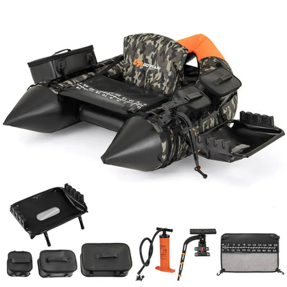 Compact Fishing Float Tube  Inflatable Belly Boat with Integrated Fish Ruler, Pump & Travel Bag