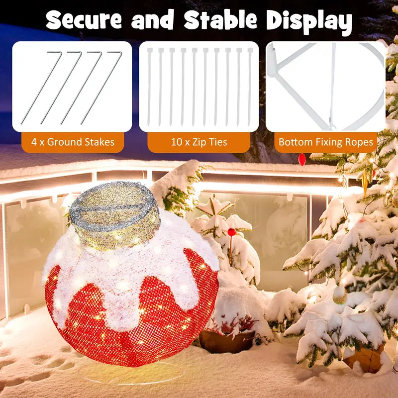 Pop-Up Indoor/Outdoor Christmas Ball Ornament — 80 LED Lights with Built-In Timer