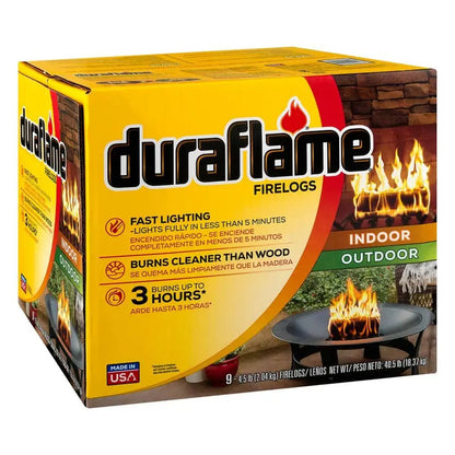 Duraflame 4.5 lb. Indoor/Outdoor Wax Firelogs (9-Pack), 3 Hour Burn 09405