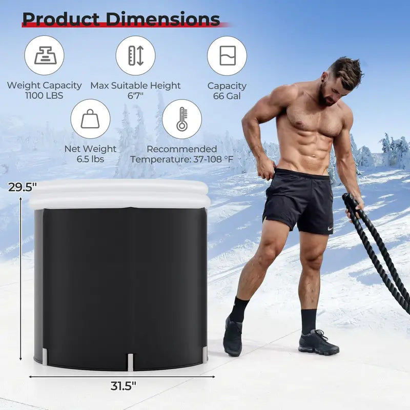 Portable Inflatable Ice Bath Tub with Insulated Cover and Six Stabilizing Support Rods