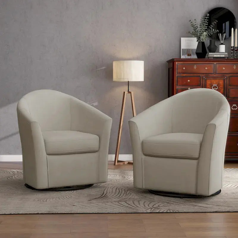 Set of 2 Modern Swivel Barrel Chairs  Upholstered Living Room Accent Seating with 360-Degree Rotation