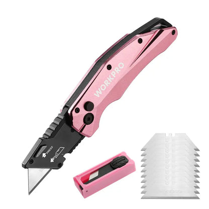 WORKPRO Pink Folding Aluminum Utility Knife  Includes 10 Replacement Blades