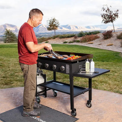 Commercial-Style 36″ 4-Burner Gas Griddle Station  Propane-Powered Flat Top Grill with Side Stands