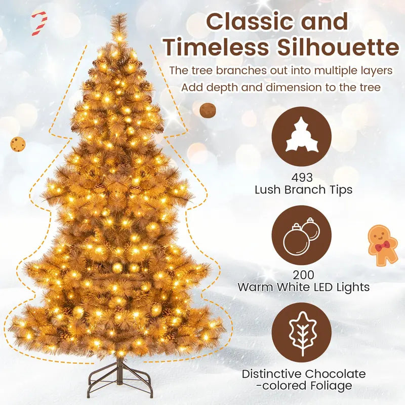 6-Foot Chocolate-Tone Christmas Tree  493 Realistic PVC Pine Needles with Lifelike Tips