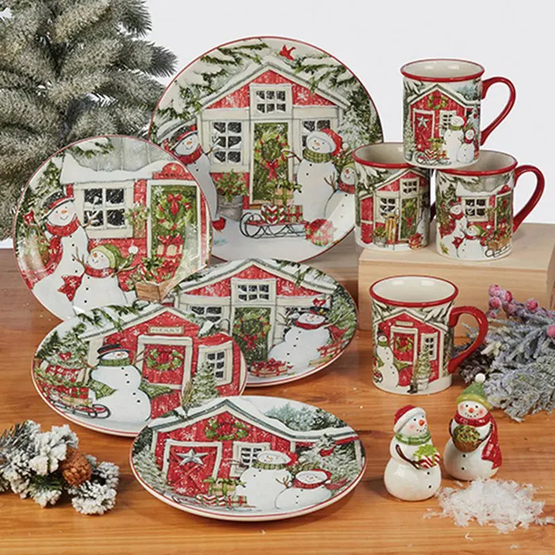 Certified International Snowman’s Farmhouse 16 oz. Multi-Colored Earthenware Beverage Mug (Set of 4) 37257SET4