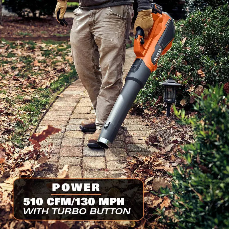 RIDGID 18V Brushless Cordless Leaf Blower  510 CFM, 130 MPH, Includes 6.0Ah Battery &amp; Charger