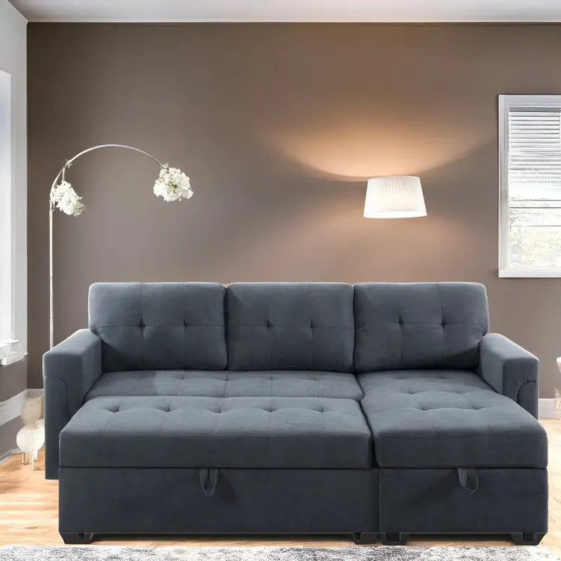 Reversible L-Shaped Sectional Sofa with Hidden Chaise Storage and Pull-Out Sleeper Function