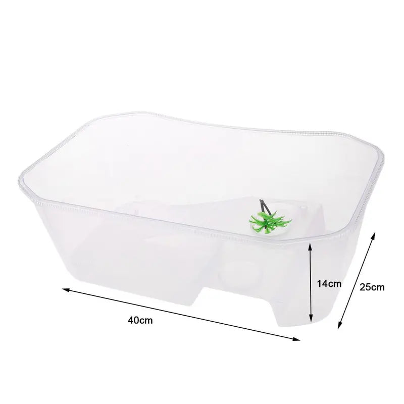 Deluxe Aquatic , Aquarium Box for Turtle Reptile Habitat Tank with Basking Ramp Platform Plants White