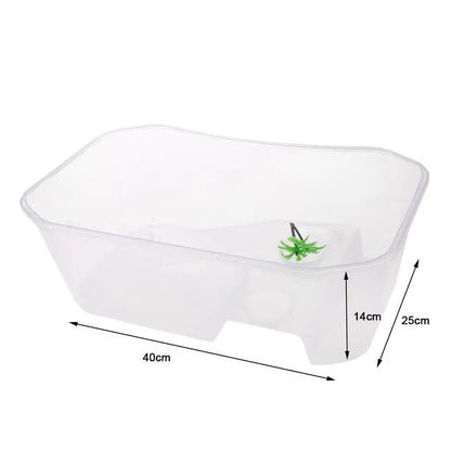 Deluxe Aquatic , Aquarium Box for Turtle Reptile Habitat Tank with Basking Ramp Platform Plants White