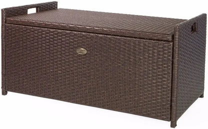 Barton Rattan-Style Outdoor Storage Bench: 60-Gallon Waterproof Deck Box with Cushioned Seat