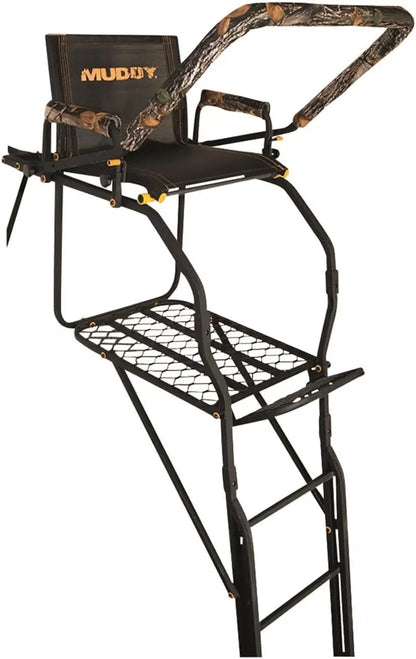 Muddy Skybox 20′ Ladder Tree Stand with Adjustable Padded Shooting Rail for Hunting
