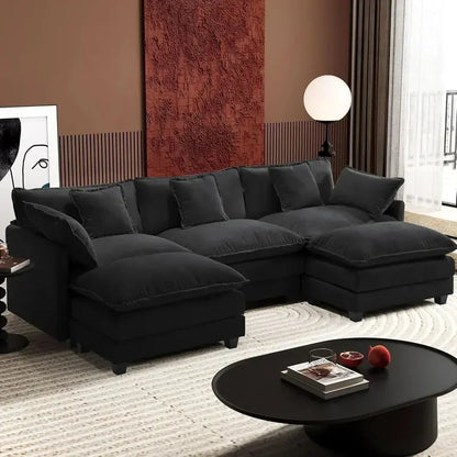 111.4-Inch L-Shaped Modular Cloud Sofa  Chenille 4-Seater with Ottoman & Deep Seat Design