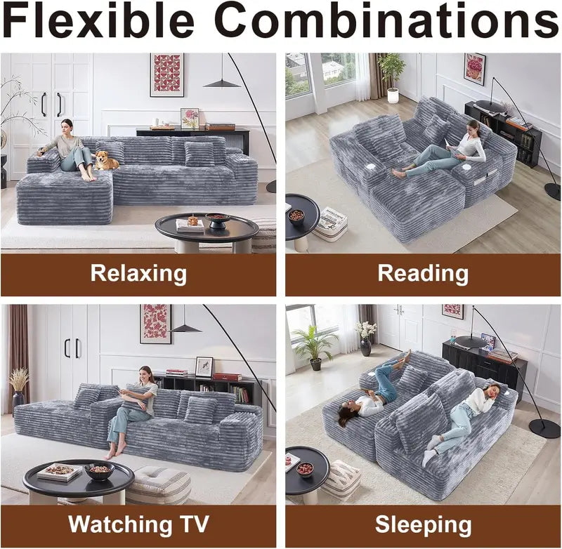 Cloud L-Shaped Sectional Sofa  Modular Deep-Seat Design with Built-in Cup Holder & Storage, No Assembly