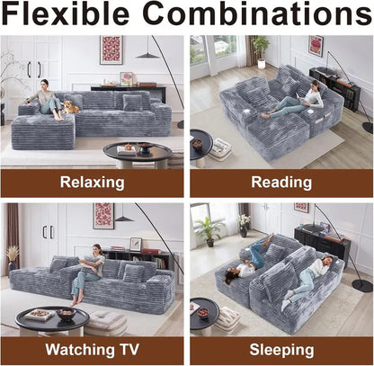 Cloud L-Shaped Sectional Sofa  Modular Deep-Seat Design with Built-in Cup Holder & Storage, No Assembly