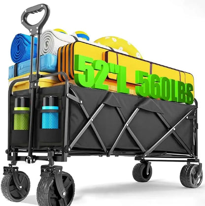All-Terrain 4-Wheel Folding Beach Cart  37″ Extended Frame, 480 lb Capacity, Compact Fold Design