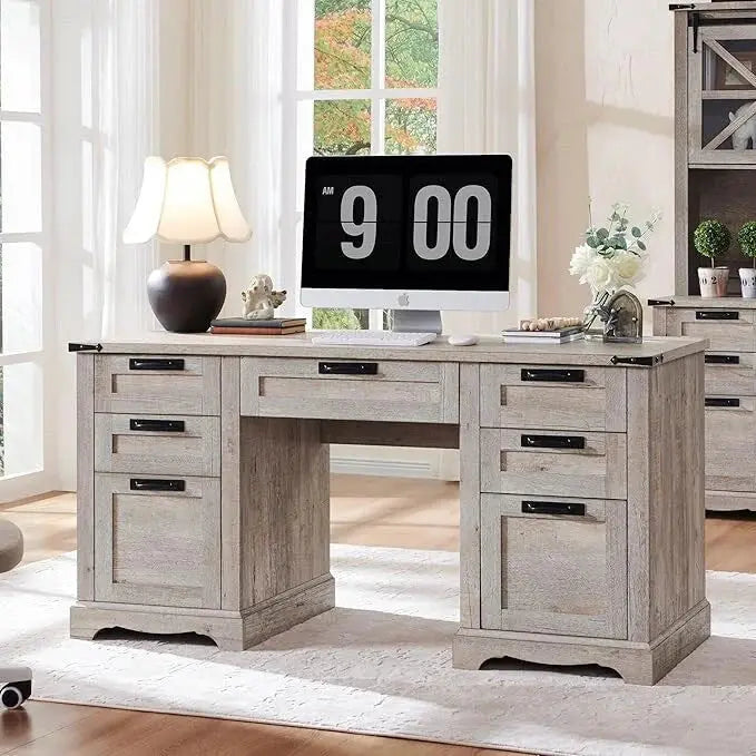 60-Inch Farmhouse-Style Executive Desk  Solid Wood Computer Workstation for Home Office