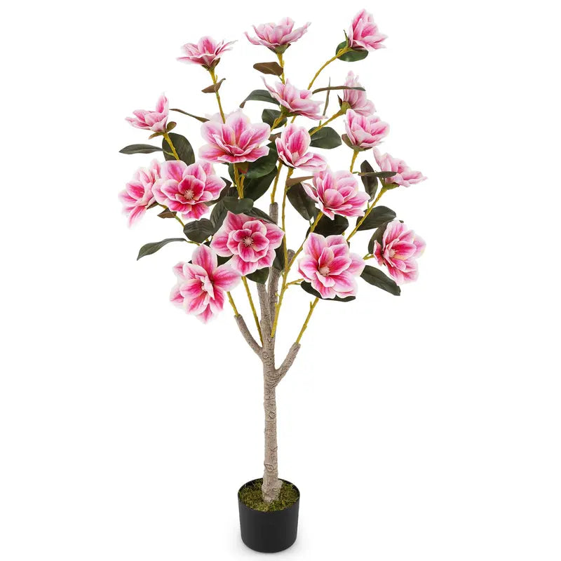 51-Inch Magnolia Artificial Tree  Lifelike Silk Foliage and Blossoms in a Decorative Planter