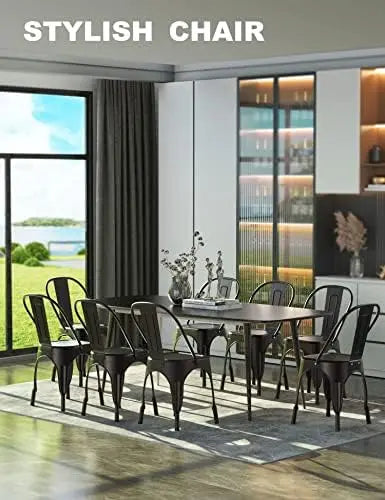 Nazhura 18″ Stackable Metal Dining Chair  Black, Farmhouse Tolix Style for Kitchen, Patio, Café (Set of 4)