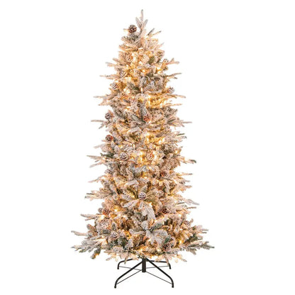 6-Foot Snow-Flocked Hinged Christmas Tree with 210 Warm-White Incandescent Bulbs
