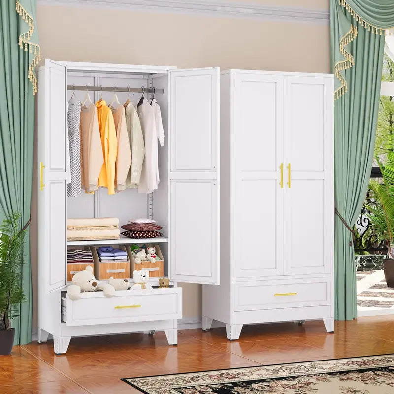 Industrial-Style Steel Armoire — 71-Inch Metal Clothing Storage Cabinet