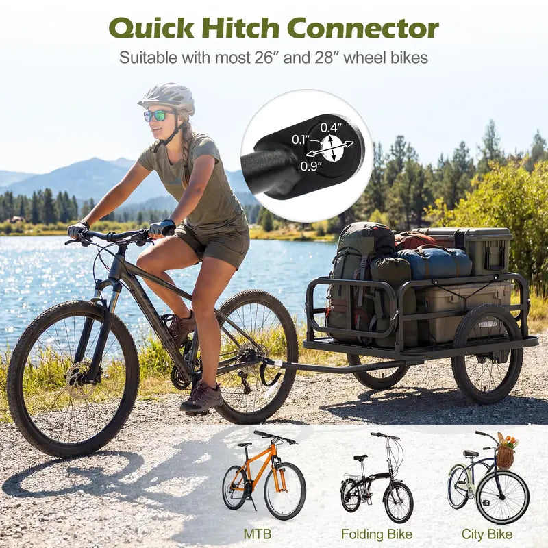 Heavy-Duty Universal Bike Cargo Trailer with 16-Inch All-Terrain Tires and Secure Hitch