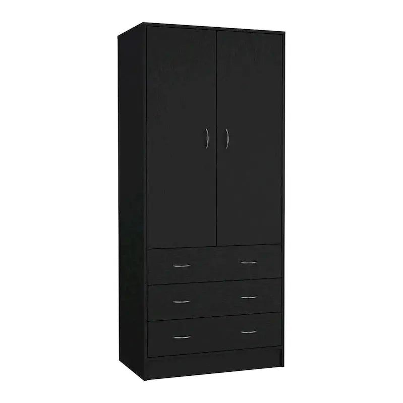 Contemporary Double-Door Armoire  19-Inch Tall Storage Cabinet with Hanging Rod & Drawers