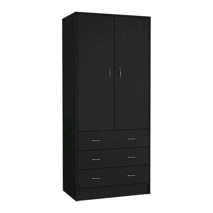 Contemporary Double-Door Armoire  19-Inch Tall Storage Cabinet with Hanging Rod & Drawers