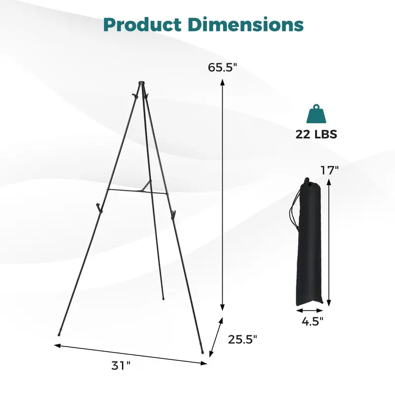 65-Inch Adjustable Metal Easel Stand Set with Card Slots and Non-Slip Rubber Feet (6-Pack)